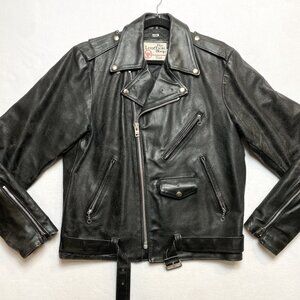 Vintage Sears The Leather Shop Moto Jacket Men's 44 Tall (XL) Black Distressed